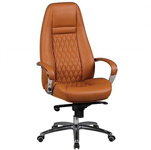 KADIMA DESIGN Austin Chaise de bureau en cuir véritable Caramel 120 kg Fauteuil de bureau à dossier haut avec appui-tête X-XL
