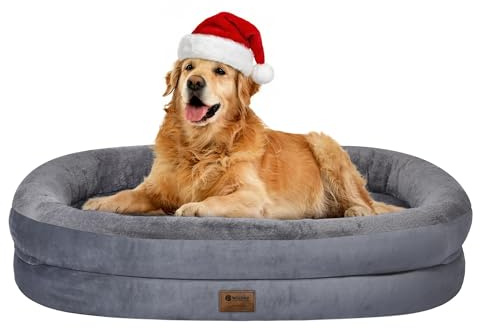 WOZOKE Orthopedic Dog Bed for Large Dogs, Waterproof Dog Bed for Large Size Dogs with Bolsters, Egg Crate Foam Sofa Bed with Washable Removable Cover & Non-Slip Bottom, Dark Grey