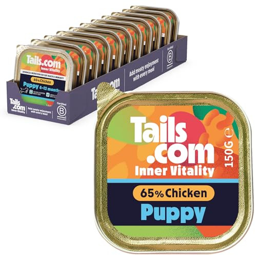Tails.com Inner Vitality • Wet Dog Food 11 x 150g • Chicken • Puppy 8 weeks - 18 months • Hypoallergenic Recipe • Made with natural ingredients • Contains Paraprobiotics to Support Gut Health