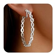 Clip On Hoop Earrings for Women Lightweight - Silver Twisted Clip-on Hoop Earings With Cubic Zirconia Fake Non Pierced Ears Jewelry