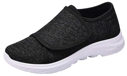 Momolaa Black Shoes for Edema and Swollen Feet Women Trainers Adjustable Strap Extra Wide Fit Orthopedic Breathable Diabetic Sneakers Shoes for Ladies Elderly Swollen Pain Relief Footwear Size 4.5