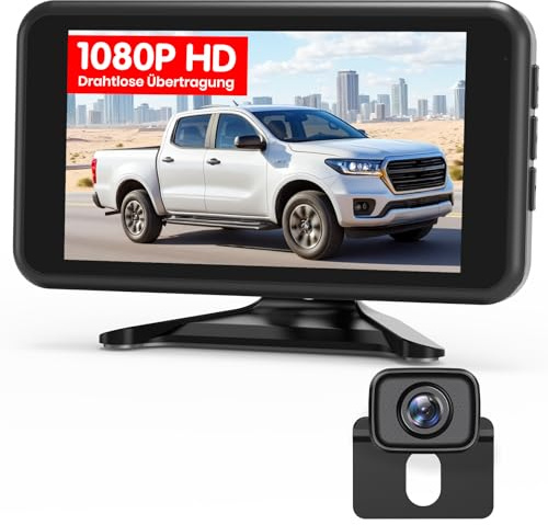 AUTO-VOX W12 Caméra de Recul sans Fil : Écran 5 1080P, Double Canal, Installation Rapide, Signal Numérique Stable, IP69K Étanche & Vision Nocturne, pour Voiture, SUV, Camping-Car, Remorque