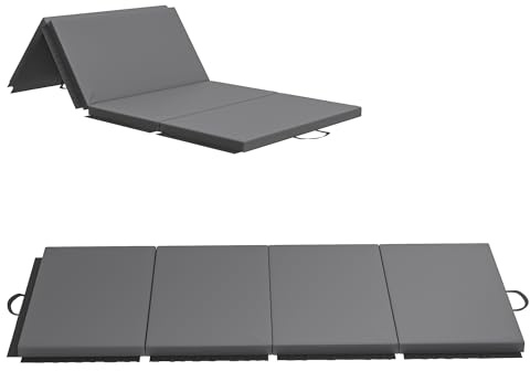 HOMCOM Tappetino da Ginnastica Pieghevole, Materassino Fitness Spesso 5 cm e Antiscivolo, Tappeto da Palestra Salvaspazio con Maniglia per Yoga e Pilates, 180x80 cm, Grigio