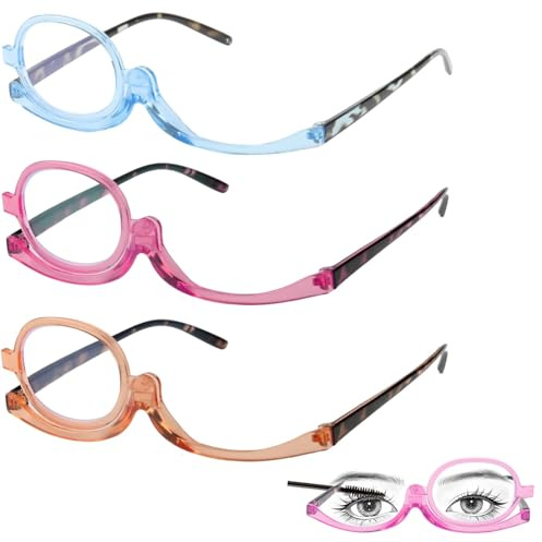 ZenithCove 3PCS Makeup Reading Glasses, +2.50 Flip up Single Lens Rotating