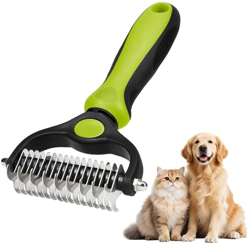 Soodyoow Spazzola per Cani e Gatti, Pettine Doppia Faccia 17+9 in Acciaio Inossidabile, Strumento per Rimuovere Peli Morti e Nodi per Animali a Pelo Lungo Medio Corto