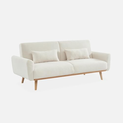 sweeek Divano letto reclinabile in bouclé, 3 posti Crema - 208x84x85 cm