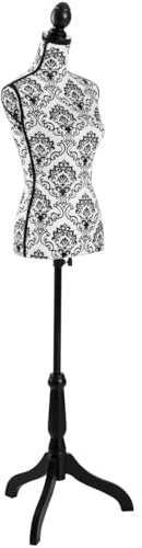 tectake® Female Dressmakers Dummy with Adjustable Height, Female Mannequin with 360° Torso & Stable Tripod Base, Dress Form for Sewing & Home Decor, UK Dress Size 6-10 - Black/White Floral Pattern