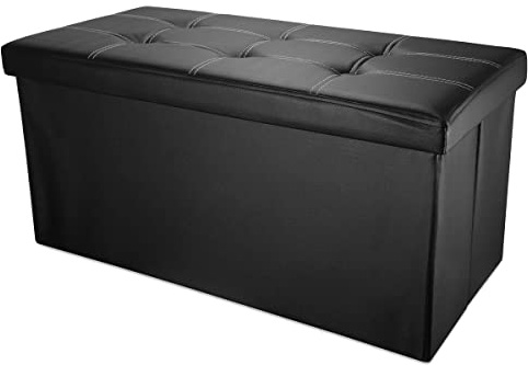 INTIRILIFE Vikbar sittbänk 78 x 38 x 38 cm i lavasvart – sittkub med förvaringsutrymme och lock av konstläder med stoppade knappar – sittkub fotstöd förvaringsbox kista sittpall