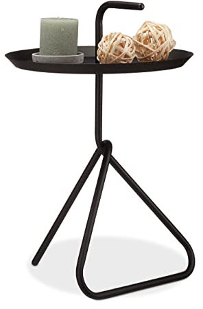 Relaxdays Beistelltisch aus Metall, Runder Ablagetisch mit Tragegriff, Moderner Couchtisch, HxD ca. 59 x 40cm, schwarz