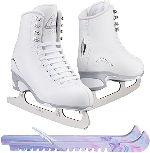 Jackson Ultima Weiße Eiskunstlaufschuhe für Damen/Erwachsene, 10 Bündel mit Guardog Berry Blend Swirlz Skate Guards