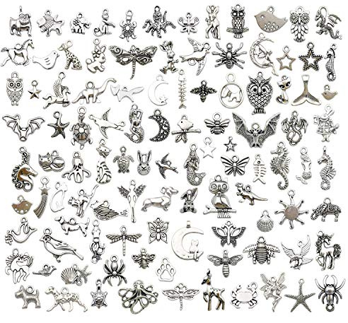 YoudiylaUK Wholesale 100pcs Mixed Animal Pendants Charms for Jewellery Making Crafting Tibetan Silver Bulk DIY for Necklace Bracelet Handmade WM289