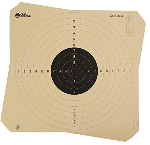 OpTacs 50 Stück Pistolen-/ Kleinkaliberscheibe 55 x 52 cm mit Einsteckschlitz Schießscheiben Pistolenziel Präzisionsscheiben BDS ISFF Wettkampfscheiben