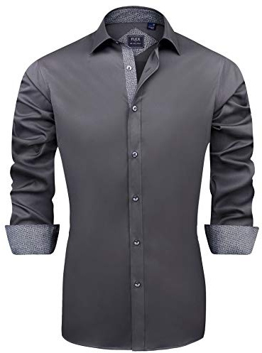 J.VER Mens Dress Shirts Stretch Wrinkle Free Button Down Shirt Casual Long Sleeve Business Formal Stylish Tops Grey Large