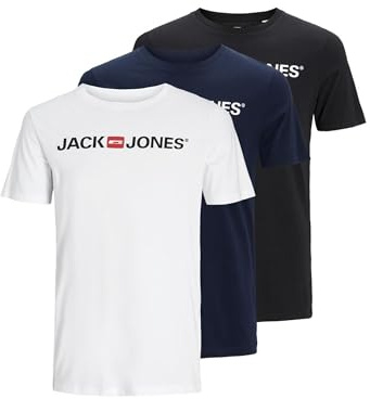 JACK & JONES Mens Corp Logo 3 Pack T-Shirt White XL