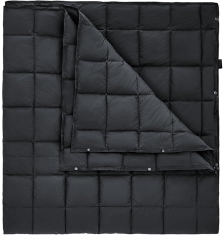 KingCamp Campingfilt, stor multifunktionell varm, 213 × 203 cm | Campingfilt med tryckknappar, vattenavvisande och bekväm för camping, vandring, picknick, bil, svart