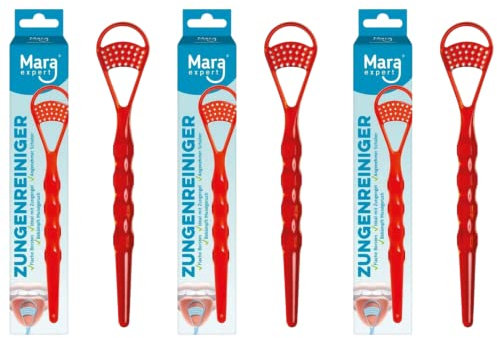 3x Raschietto per la lingua per la pulizia della lingua (2 in 1) I Spazzola per la lingua professionale per combattere l'alito cattivo I Rimuove rapidamente e facilmente la placca della lingua
