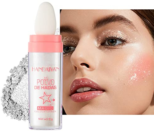 Highlight-Patting-Puder, schimmernder Highlighter-Puderstift für Gesicht und Körper, aufhellender, konturierender Hochglanz-Glitzerpuder Highlight-Make-up-Puder-Rouge (#01 Weißer Mondstrahl)