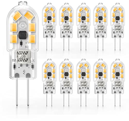 Cxyemt 2 W G4 LED-lampor varmvit 3 000 K, ersättning 20 W halogenlampa, icke-flimmer AC/DC 12 V energibesparande G4 LED kapsellampor, icke-dimbara, 10-pack