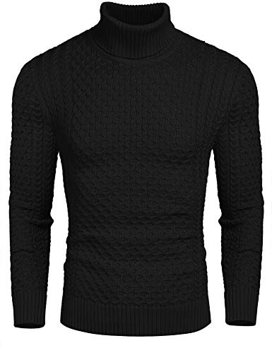 COOFANDY Jumpers for Mens Turtle Neck Jumper Roll Neck Black XL