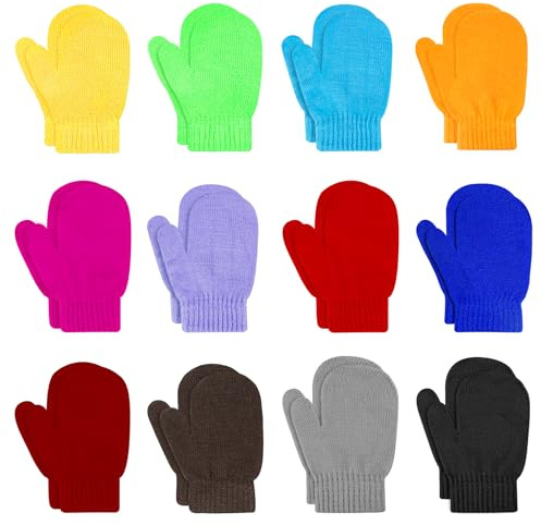 ONESING 12 Pairs Toddler Mittens Kids Knit Warm Mittens Children Solid Winter Gloves for Baby Girls Boys Multicolor1 4-6