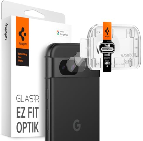 Spigen Glas.tR EZ Fit Optik Protection Caméra Compatible avec Google Pixel 8a, 2 Pièces, Installation Facile, Résistant aux Rayures, Clair, Dureté 9H