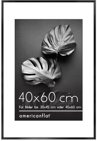 Americanflat Cornice 40x60 cm in Alluminio Nero - Ideale come Cornice 30x45 cm con Passepartout o Cornice Foto da 40x60 cm Senza Passepartout - Vetro Resistente agli Urti, Ganci Integrati