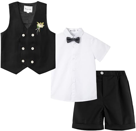 LOLANTA Costume d'été pour garçons, Ensemble Gilet croisé, Tenue de cérémonie pour Enfants, Noir, 3-4 Ans, 100