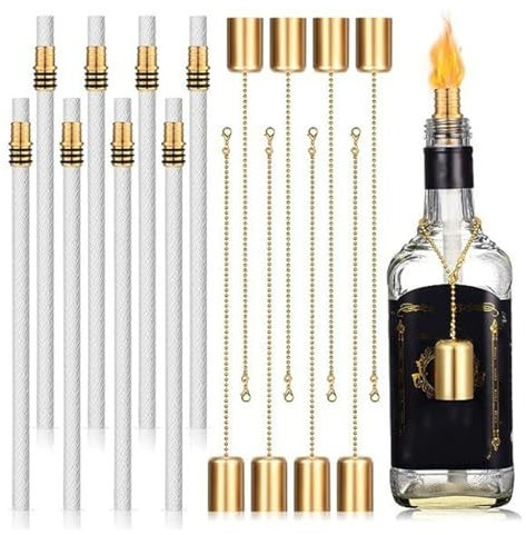8Pack Wine Bottle Torch Kit, Wine Bottle Torch Wicks, Oil Lamps Replacement Wick Hardware Kit, Brass Torch Wick Holders, Wine Bottle Torch for Outdoor Patio Backyard