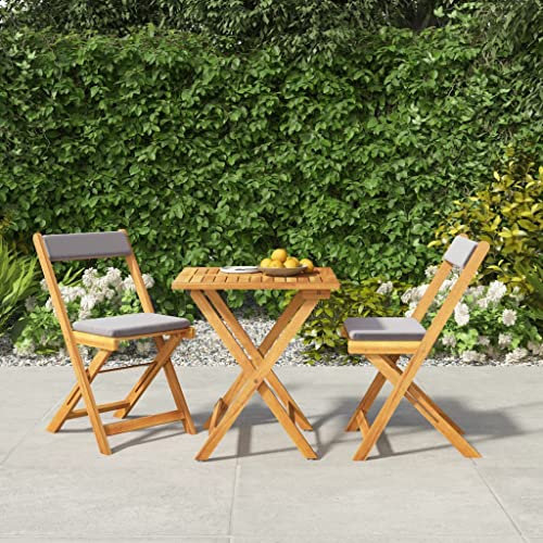 KTHLBRH 3-TLG. Bistro-Set Klappbar mit Kissen Massivholz Akazie Terrassenmöbel-Sets Outdoor-Möbel-Sets Gartenmöbel-Sets Balkonmöbel-Sets für Terrasse, Garten, Balkon