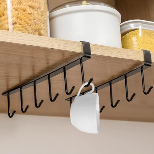 Mokaskaidj 2 Pièces Porte-Tasses, Tasse Rangement Crochets, Support Tasse a Cafe Suspendu, Support Tasse Sans Perçage, Cabinet Crochets Sous ​Armoir pour Accroche Ustensiles de Cuisine, Gobelets