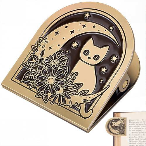 craspire Clip en Métal pour Journal de Lune de Chat Mignon Vintage Carnet de Voyage Livre Facture Classeur Clips Support Alliage Bronze Antique Décoratif Voyageurs pour TN Voyageurs Art