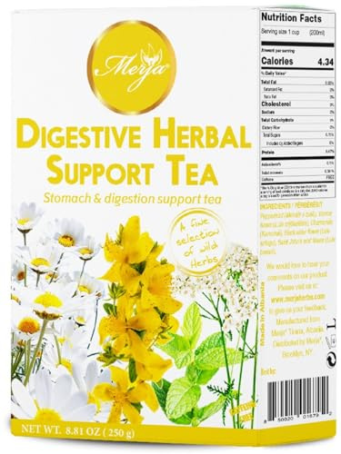 Merja Herbs Digestive Support Herbal Tea [250g] 100% Natural Blend for Stomach Pain, Ulcers & Gastritis | Caffeine-Free Herbal Tea for Gut & Intestinal Health | Herbal Teas & Beverages, Pack of 1