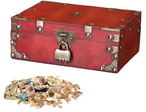 XPJBKC Scrigno del Tesoro, 24 x 17 x 9,5 cm Vintage Cassapanca Legno con Serratura a Combinazione, Scrigno Legno Baule, Scatola Pirati scrigno del Tesoro in legno perMatrimoni, Compleanni Deco