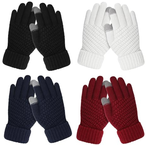 Clothclose 4 Pairs Kids Winter Gloves for Boys Girls - Warm Winter Gloves for Kid, Knit Thermal Kid Gloves Touchscreen Toddler Gloves, Soft Fleece Lined Kids Mittens for Cold Weather