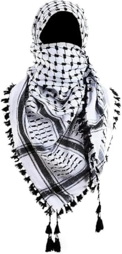 Keffiyeh Palestian Scarf – Shemagh Tactical Military Desert Scarf, 48x48 Inch Cotton Palestinian Keffiyeh | Black and White Head Bandana for Men & Women