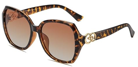 XFSRG Lunettes de Soleil Femme Polarisées Lunettes de Soleil Grosses Vintage Protection UV400 pour la Conduite les Voyages et les Fêtes (Imprimé léopard)