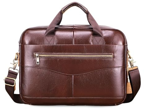 FANDARE Retro läder portfölj herr laptop crossbody axel messenger affärsväska med avtagbar axelväska och flera fickor professionell datorväska för arbete och resor