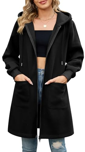 Vancavoo Felpa Donna con Zip Felpe con Cappuccio Eleganti Cappotto Giacca in Pile Sweatshirt Hoodie Primaverile Autunno,Nero,L