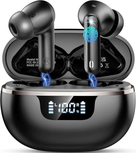Wireless Earbuds, 2026 Bluetooth 5.4 Headphones HiFi Stereo, 50H Playtime In Ear Earphones Deep Bass, Ear buds with 6 ENC Noise Cancelling Mics, IP7 Waterproof Earbuds with LED Display, Fast Charging