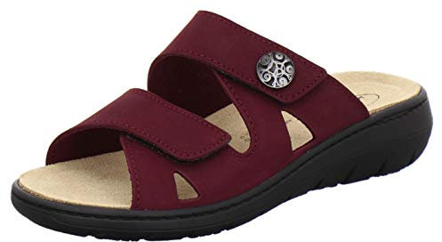 AFS-Schuhe 2808, komfortable Damen-Pantoletten aus Leder, praktische Arbeitsschuhe mit Wechselfußbett, Bequeme Hausschuhe (41 EU, Rot/Beere)