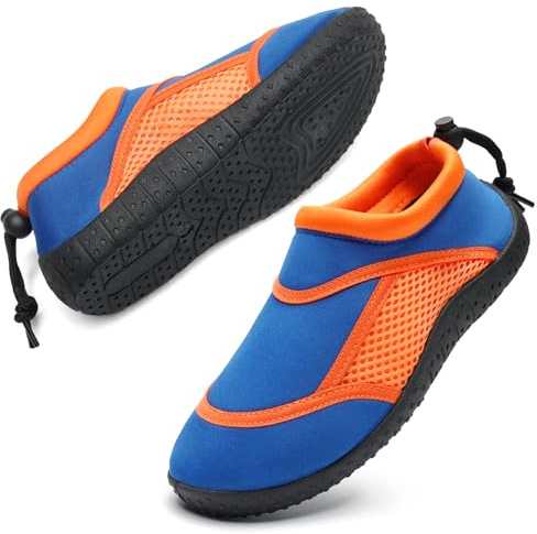 HKR Water Shoes Kids Boys Swim Beach Aqua Swimming Pool Childrens Barefoot Skin Surf Athletic Girls Non-Slip Children School Shoe Royal Blue/Orange 13 UK Child