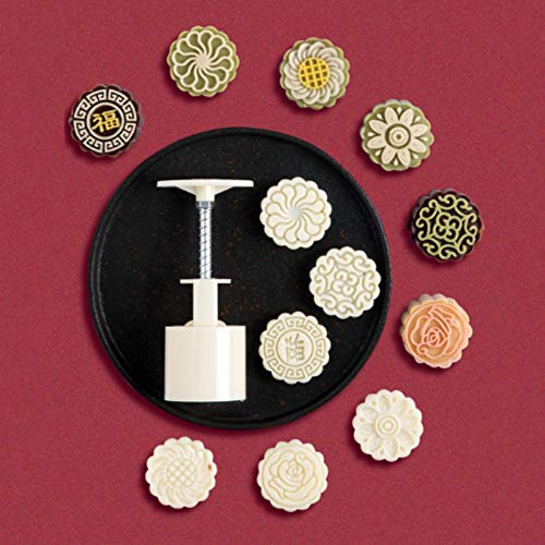 75g Mooncake Mould with 6 Flower Stamps Bakeware Cookie Cutter Hand Press Mould Cake Decoration Tool Kitchen Gadget for Kitchen Cookie Muffin Fondant Cupcake Dessert