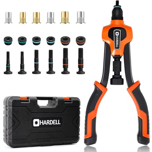 HARDELL Rivet Nut Tool Kit, 14 Rivnut Tool Kit with 80PCS Rivet Nuts, 6 Metric & Inch Mandrels M6, M8, M10, 1/4-20, 5/16-18, 3/8-16 and Rugged Carrying Case