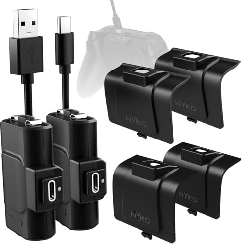 Nyko Xbox Power Kit Plus for Xbox Series X|S/One - Rechargeable Battery Kit with 2 Batteries, Black Covers, 10-Foot USB-C Charge Cable - Ultimate Xbox Accessories - Power, Charger, & Battery Pack