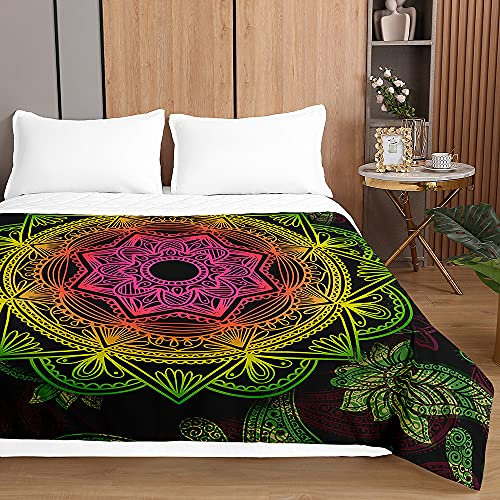 Mandala Tagesdecken Bettüberwurf für Einzelbett Doppelbett, Chickw1 3D Drucken Tagesdecke mit Prägemuster Mikrofaser Gesteppt Bettdecke Wohndecke (Grün,200x230cm)