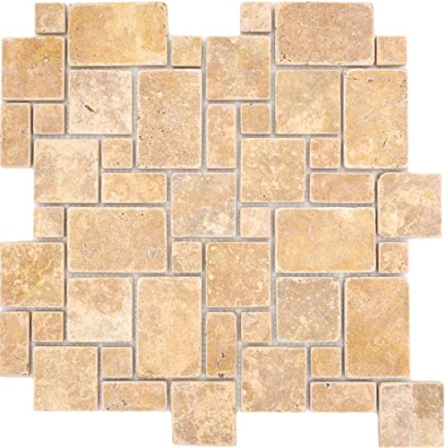 Piastrelle a mosaico in pietra naturale, travertin oro giallo opaco, per pareti, pavimenti, cucina, bagno, doccia, 1 tappetino