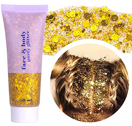 Prreal Gold Body Glitter Gel 50ml,Paillettes De Visage,Body Gel Paillettes