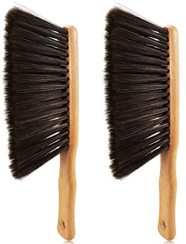 WYOMER Confezione da 2 spazzole per la pulizia della scopa a mano con manico in legno, spazzole per panca in crine di cavallo, per vestiti/divano/giardino/focolare ordinata auto/casa officina