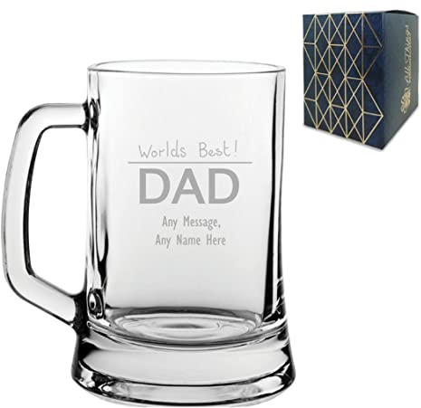 Personalised Engraved Fathers Day Beer Mug Stein 16.75oz/495ml Tankard, Thoughtful Customised Gift, Laser Engraved in The UK, Dishwasher Safe Clear Glass, Dishwasher Safe