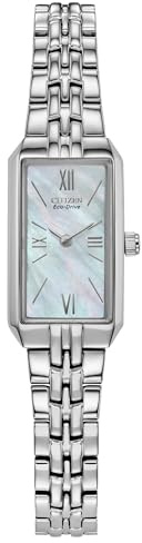 Citizen Ladies' Eco-Drive Classic Dress Corso Stainless Steel Rectangle Watch with Mother-of-Pearl Dial, 2-Hand, Jewelry Clasp